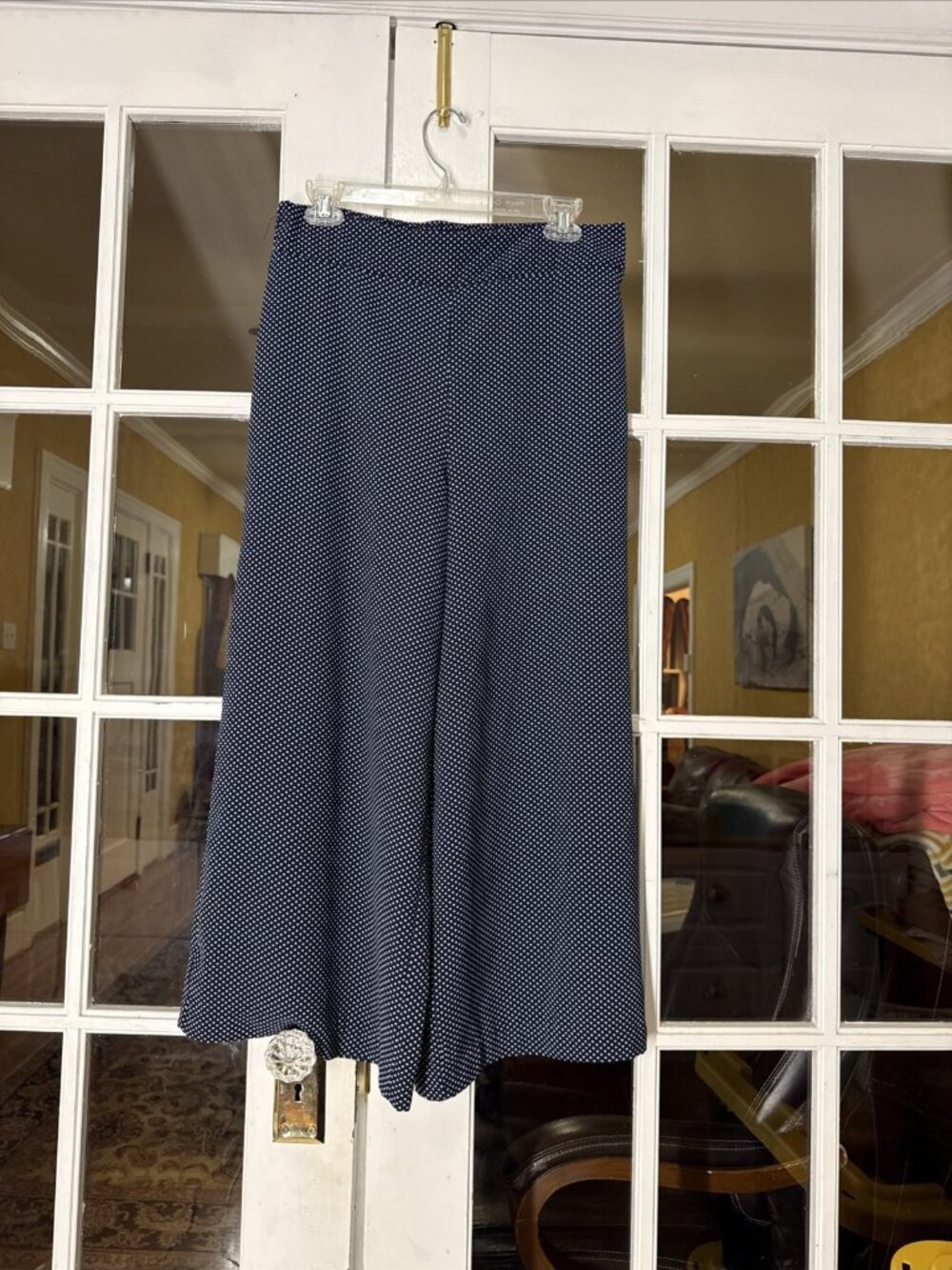 Adrianna Papell Wide Leg palazzo pants Womens M Navy polka Dot Elastic 30x28